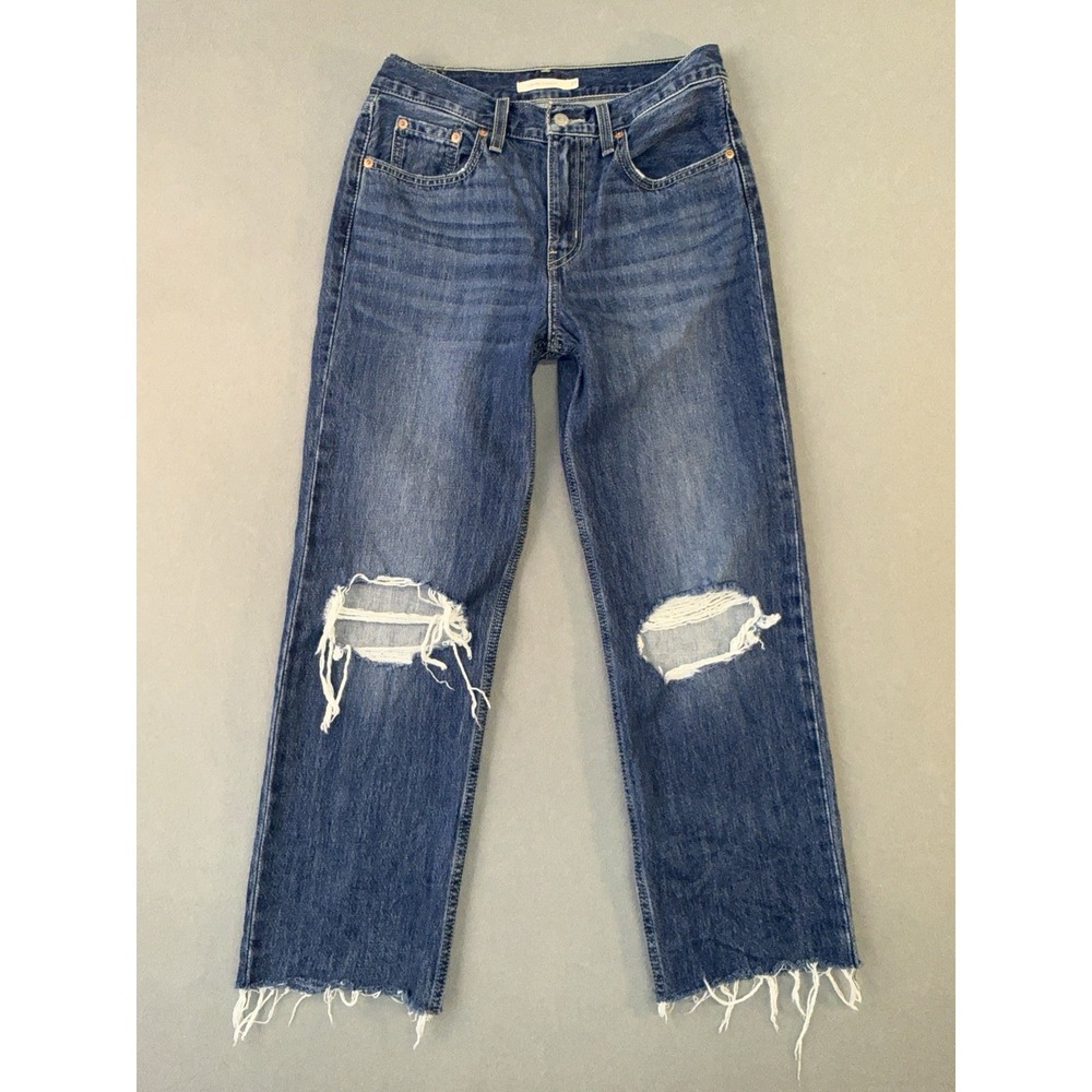 Women's Levi's Low Pro Straight Distressed Jeans Blue Size 27